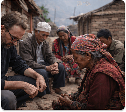 Ministry team praying with community in Nepal